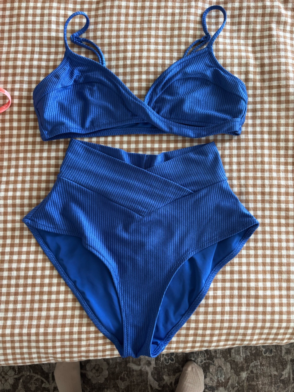 Aerie shine ribbed twist Blue Two-Piece Swim Set
